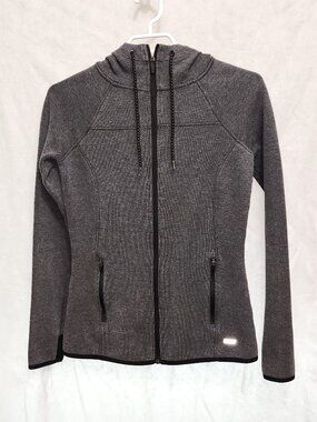 Heather Grey & Black Zip Front Athletic Warmup Hoodie for Ladies